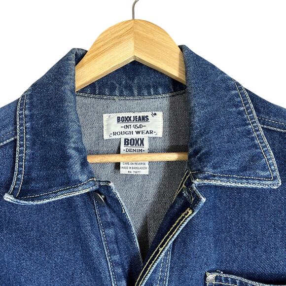 Boxx Jeans Jacket Large Blue Denim Utility Chore Loose Fit Hip Hop 90's Y2K Vtg - Picture 7 of 15